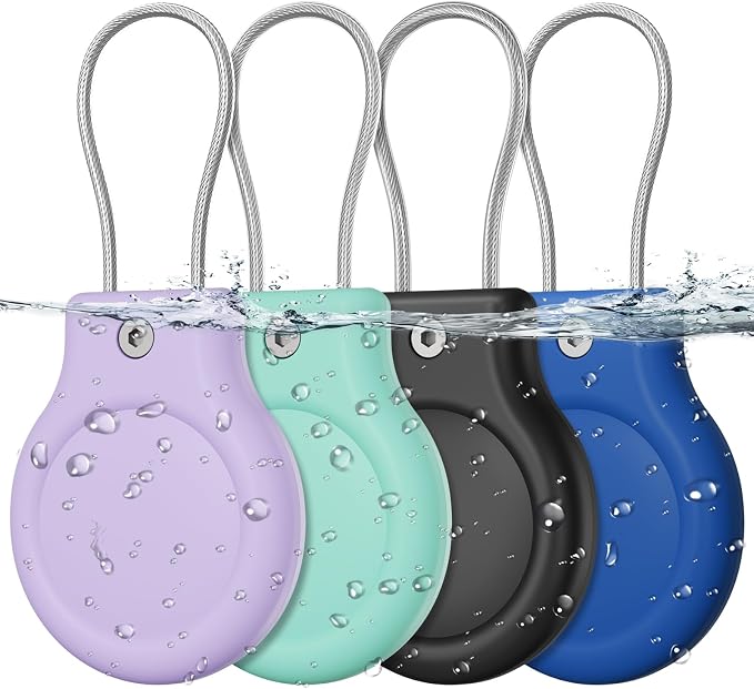 for AirTag Holder with Wire Cable, 4 Pack IPX8 Waterproof PC Hard Case by HOME