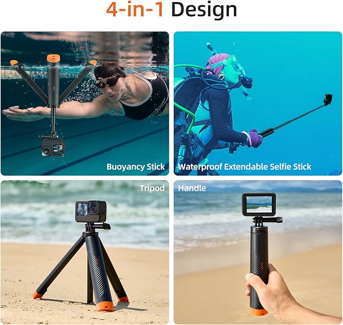 TELESIN 4 in 1 Selfie Stick Floating Hand Grip Tripod Waterproof Extendable - Image 2