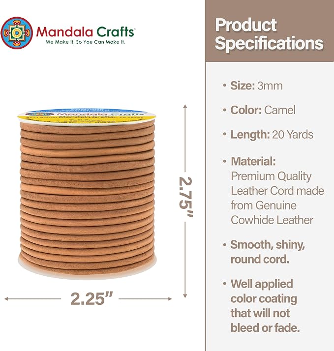 Mandala Crafts Round Genuine Camel Leather Cord - Image 4