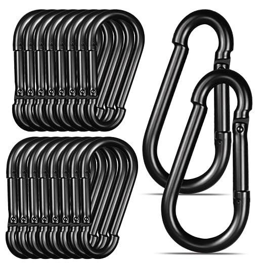 Black Carabiner, Heavy Duty Galvanized Steel Spring Snap Hook Carabiner Clips by High-PQ