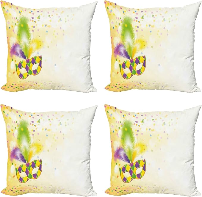 Ambesonne Mardi Gras Throw Pillow Cushion Case Pack of 4, Festival by Ambesonne