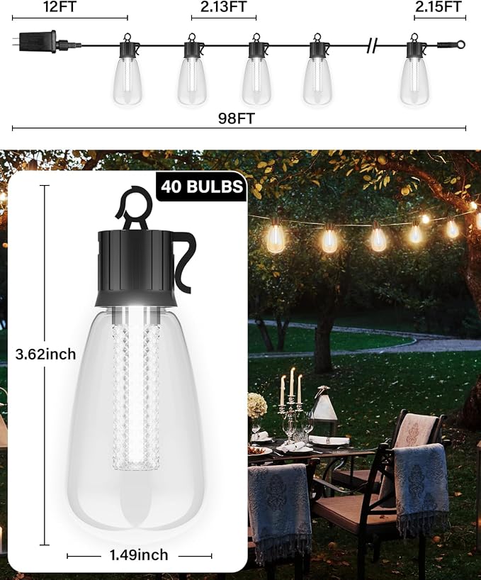 98FT Outdoor String Lights - Image 6