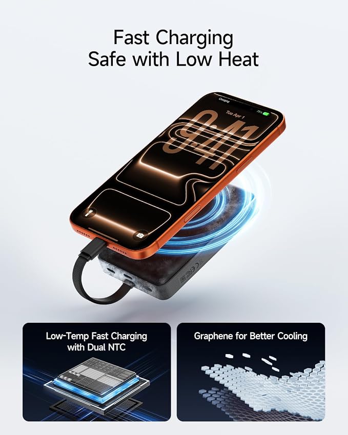 CUKTECH Magnetic Power Bank, 10000mAh Portable Charger, 20W Fast Charging & - Image 5