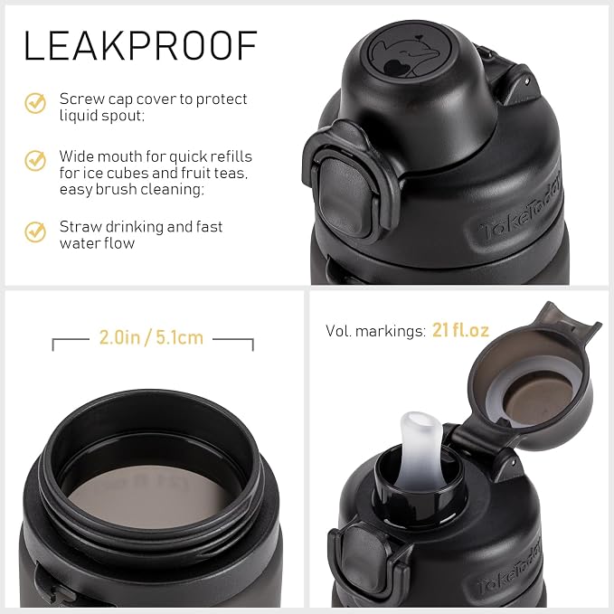 TakeToday Collapsible Water Bottles 21oz, Foldable Platinum Silicone Travel - Image 6
