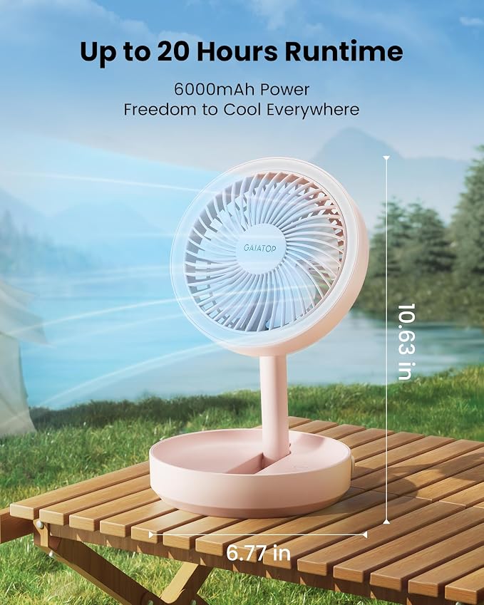 Gaiatop Foldable Small Desk Fan, 6000mAh Battery Powered Portable Fan - Image 3