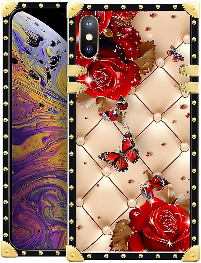 Compatible with iPhone Xs Max Case, Shining Red Rose Butterfly Leather by Unknown