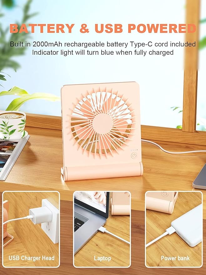 Small Desk Fan, Rechargeable USB Fan Battery Operated, Ultra Quiet, Strong Wind - Image 5