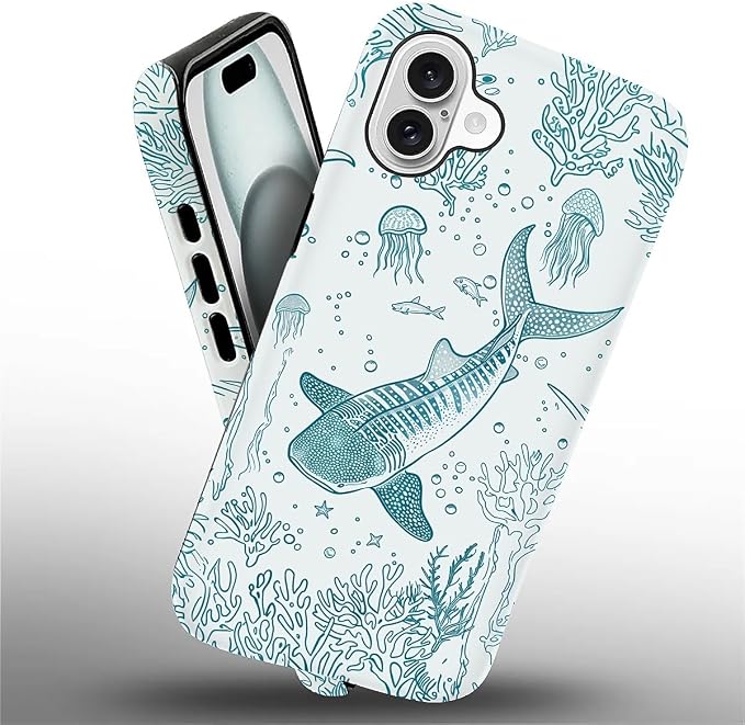 for iPhone 16 Case, HH2 Ocean Whale Shark Hybrid 2 Layer Hard Shell Silicone - Image 2