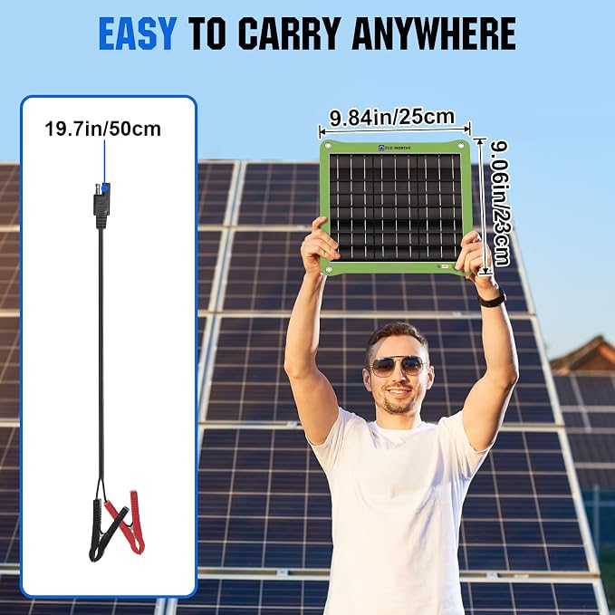 ECO-WORTHY Upgrade 7.5W Solar Car Battery Charger Maintainer 12V Waterproof - Image 9