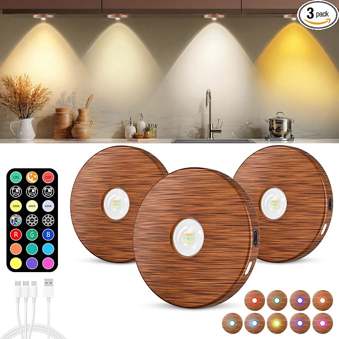 Puck lights with remote, 2000mAh rechargeable cabinet light, Under Cabinet by WTXPZM