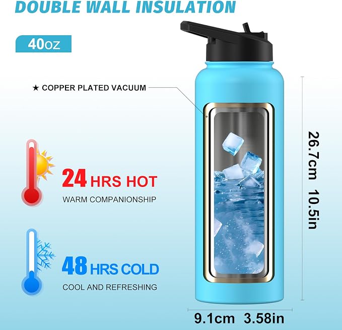 40oz Insulated Water Bottle, BPA Free&Leak Proof, Stainless Steel Water Flask - Image 2