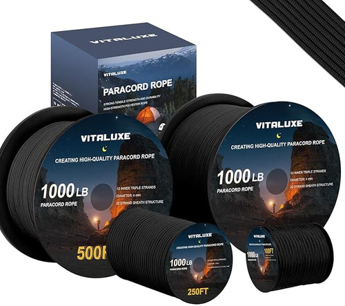 1000lb Paracord Rope, 4mm 12 Triple Strands Paracord, Heavy Duty Tactical by VITALUXE
