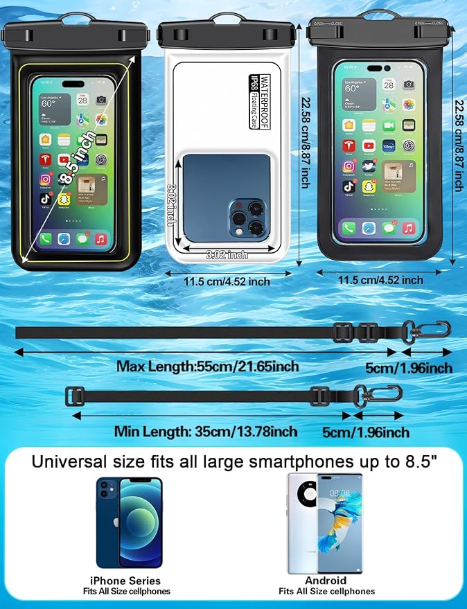 Famoby 4 Pack IP68 Waterproof Phone Pouch Adjustable Neck Lanyard Dry Bag - Image 2
