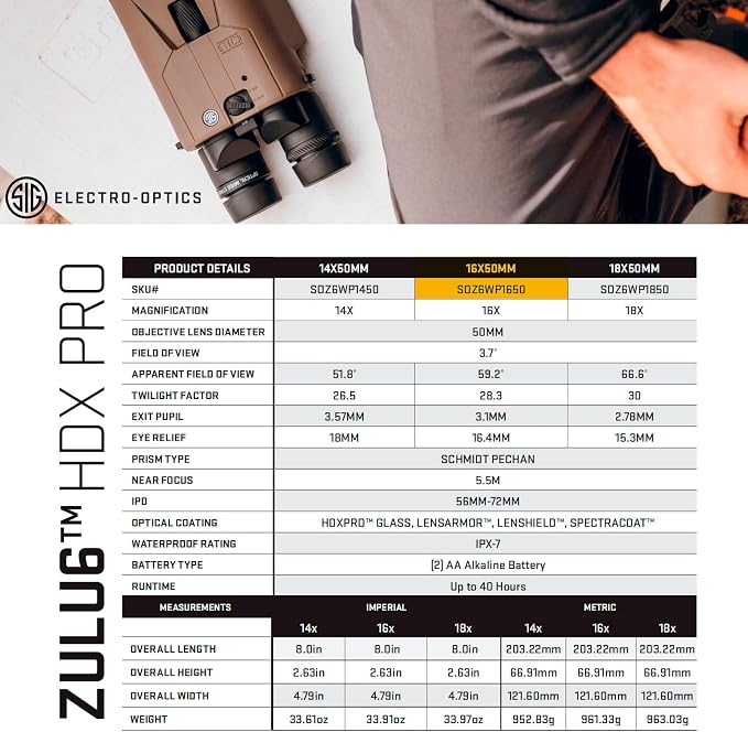 SIG SAUER ZULU6 HDX PRO 16x50mm Waterproof Fogproof Durable FDE Image - Image 7