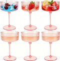 PLULON 6 Pcs Pink Champagne Martini Glasses Set 10 Oz Plastic Ribbed Coupe Cup by PLULON