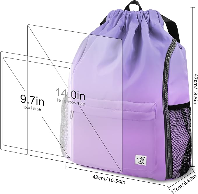 Drawstring Backpack with Mesh Pockets String Gym Bag Sackpack Sandproof Water - Image 7