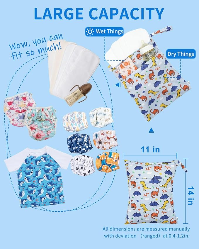 babygoal Dinosaur Wet Dry Bags 3 Pack, Waterproof Travel Bags - Image 5