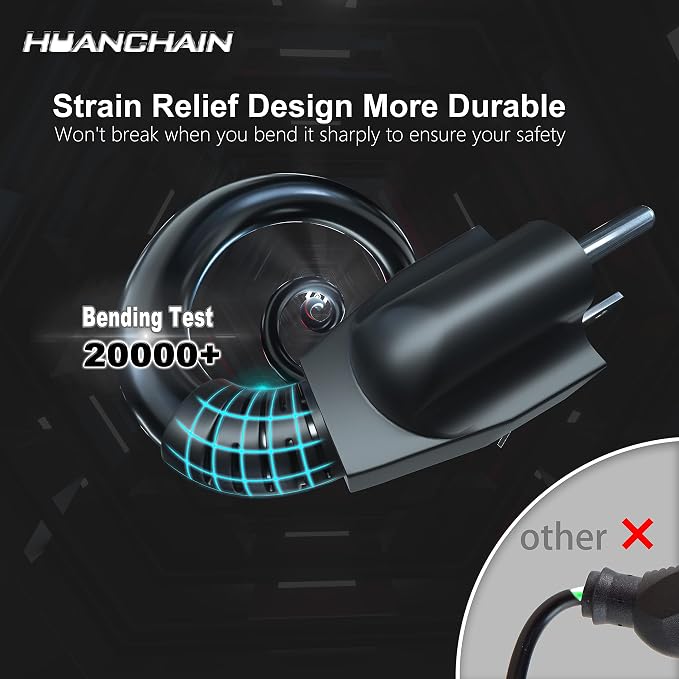 HUANCHAIN 8 FT 16 Gauge Black Indoor Outdoor Extension Cord Waterproof - Image 2