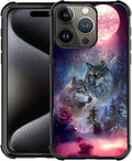 for iPhone 16 Pro Max Case, Star Two Wolfs Howling Pattern Graphic Design Girl by FKBRCL4U
