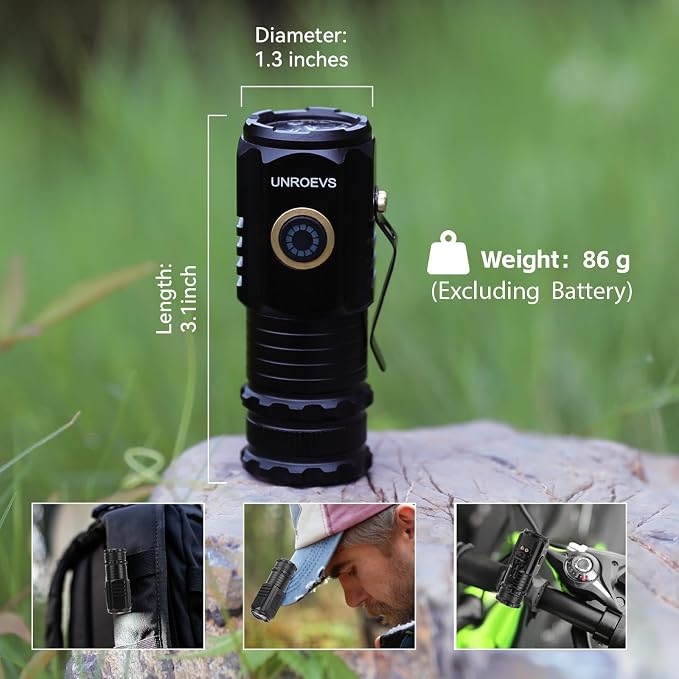 UNROEVS Mini Flashlight 2550 Lumens Rechargeable USB C Charging, Small - Image 7