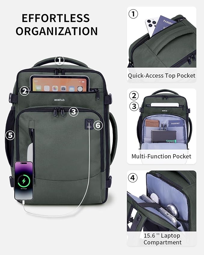 ECOHUB 17" Small Travel Backpack, United Airlines Personal Item Bag 17x10x9 - Image 4