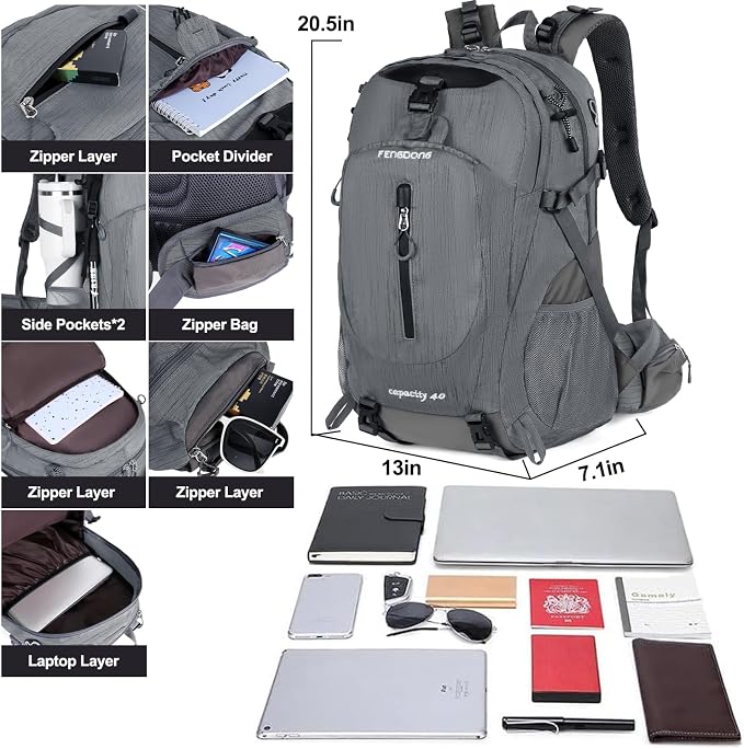 FENGDONG 40L Waterproof Lightweight Hiking, Travel Backpack - Image 6