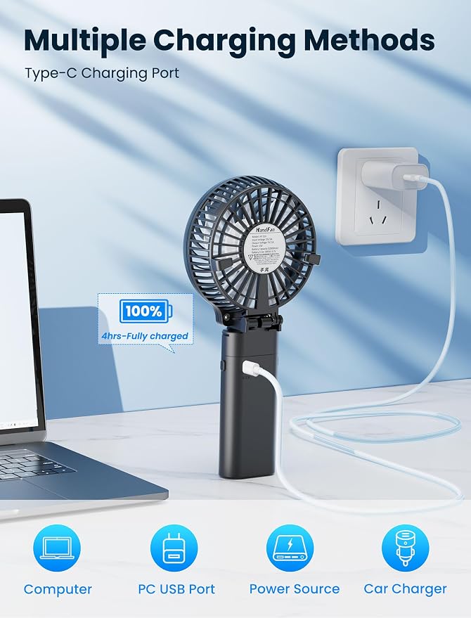 HandFan 5200mAh Portable Handheld Fan, Personal Hand Held Fan USB Rechargeable - Image 9