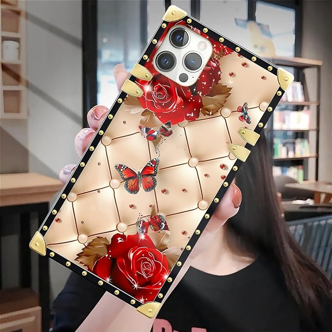 Compatible with iPhone 12 Pro Max Case, Shining Red Rose Butterfly Leather - Image 7