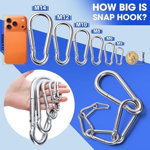 200Pack M5 Spring Snap Hooks Carabiner, 3/16" Heavy Duty Carabiner Clips Chain - Image 3
