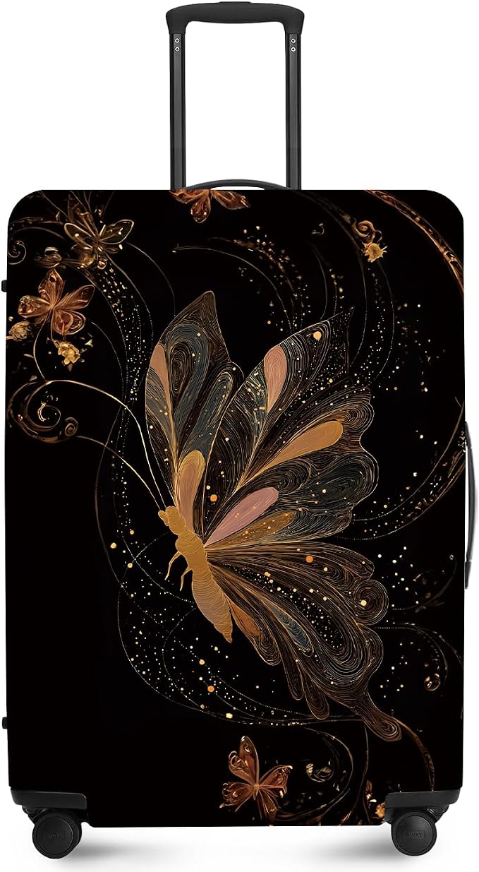 ANNA QUEEN Gold Butterfly Travel Luggage Cover -Stretchable Airplane Suitcase by ANNAQUEEN