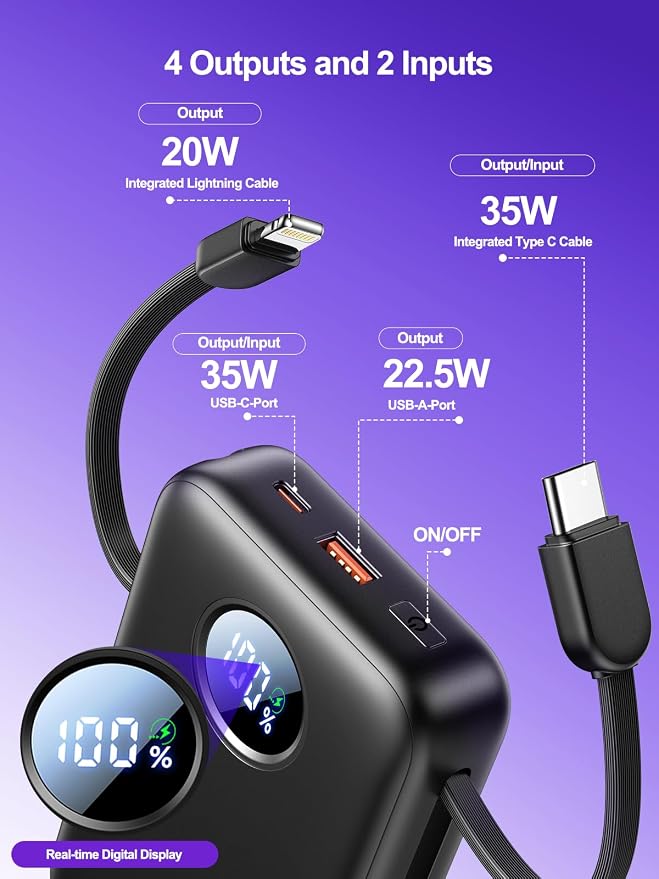 Aioneus Portable Charger, 35W PD Fast Charging Power Bank 20000mAh, Battery Pack - Image 5