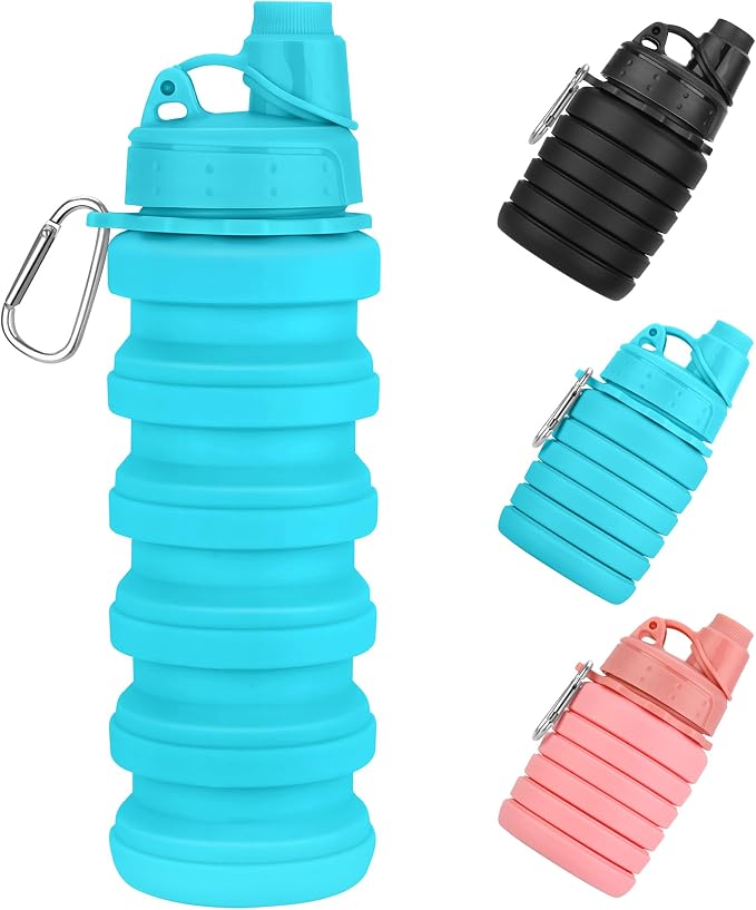 Collapsible Water Bottles 17oz, Reusable BPA Free Silicone Foldable Water Bottle by Sitanflex