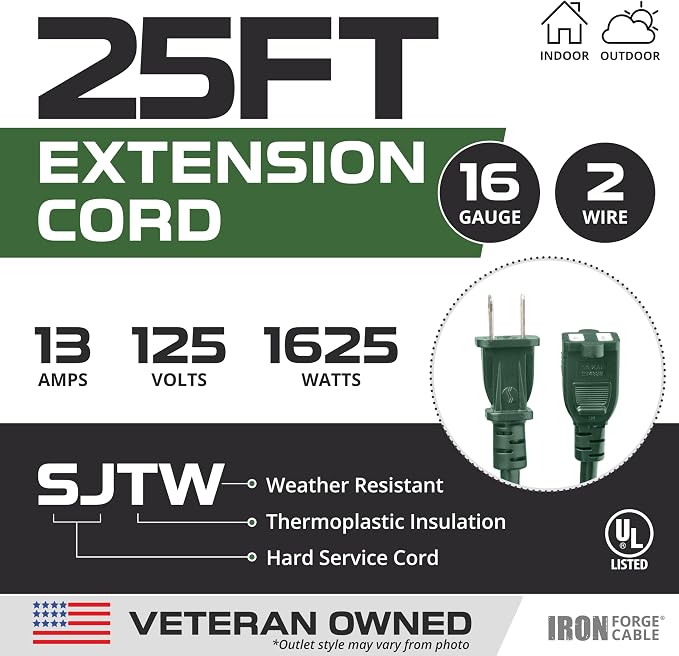 Iron Forge Cable Weatherproof Outdoor Extension Cord 25 ft, 13 Amp Green - Image 2
