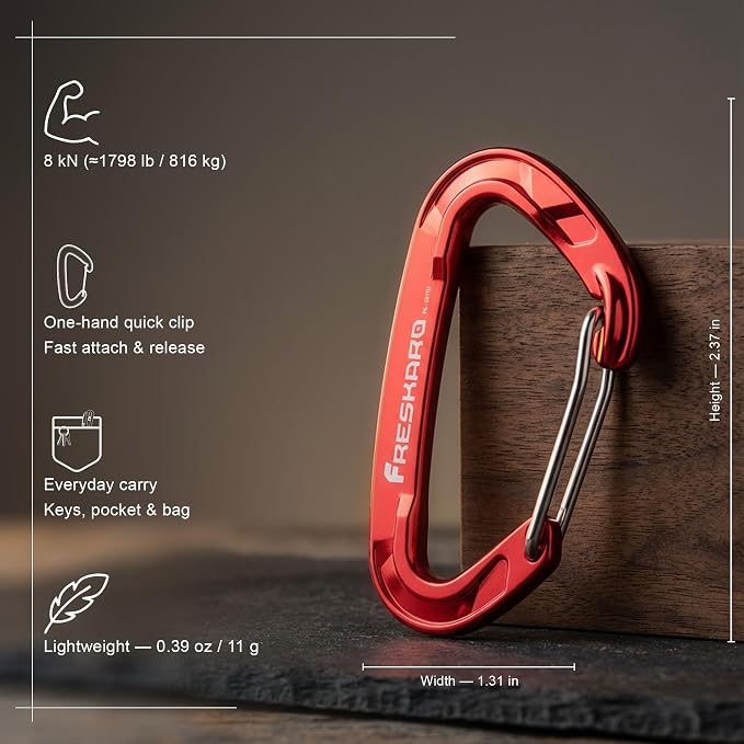 FresKaro 5pcs Nano Carabiner Clips, 8kN 1798lbs, Small Sturdy, Reliable - Image 2