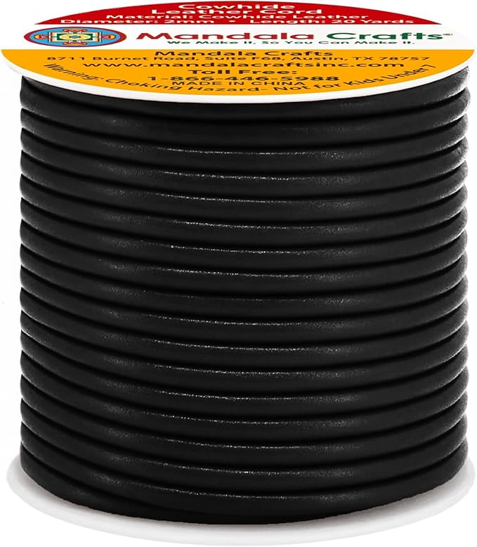 Mandala Crafts Round Cowhide Genuine Black Leather Cord - Image 2