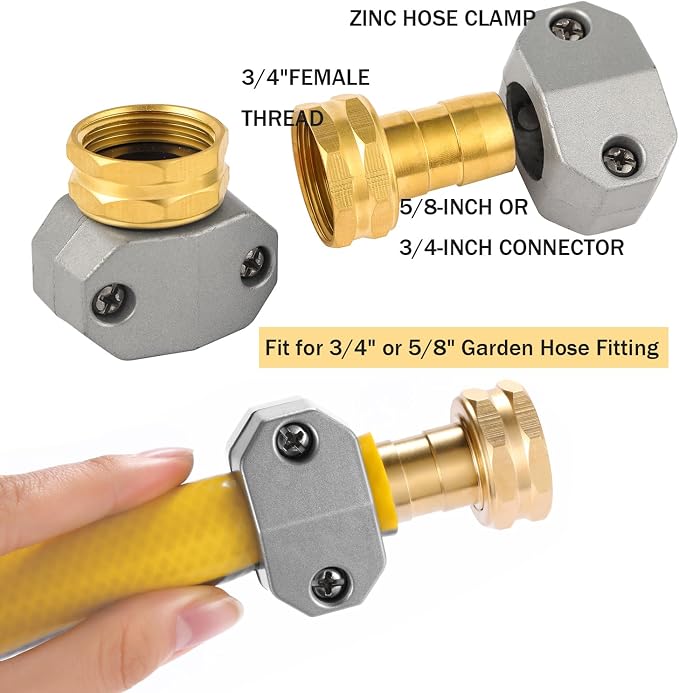 Garden Hose Repair Kits, 2 Pack Brass Water Hose Connector, Fit 3/4" and 5/8" - Image 3