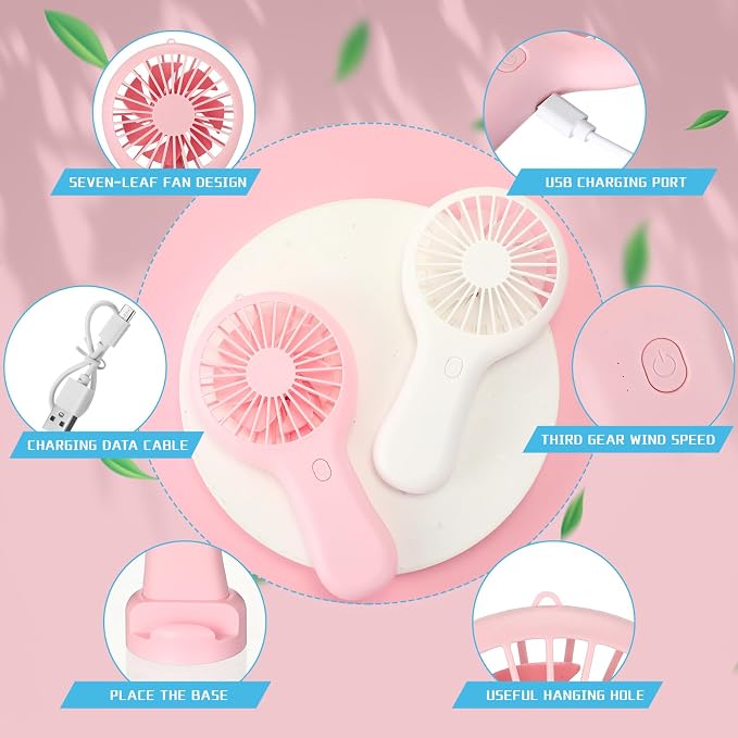 Woanger 12 Pcs Mini Handheld Fan Bulk 3 Speed USB Electric Battery Operated - Image 6