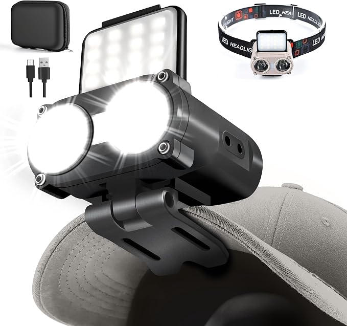 Hopedone LED Hard Hat Light, 800Lumens Rechargeable Dimmable Clip on Cap Lights by Hopedone