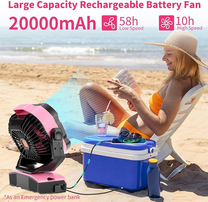 WESTTREE Camping Fan Oscillating Portable Fan 20000mAh Battery Powered Fans - Image 3