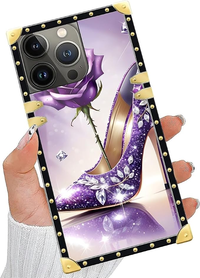Compatible with iPhone 15 Pro Case, High Heeled Purple Diamond Rose Luxury - Image 2