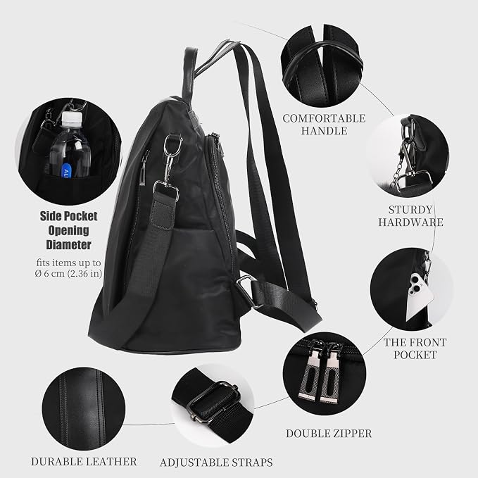 PINCNEL Women Backpack Purse Waterproof Nylon Anti-theft Rucksack Lightweight - Image 5