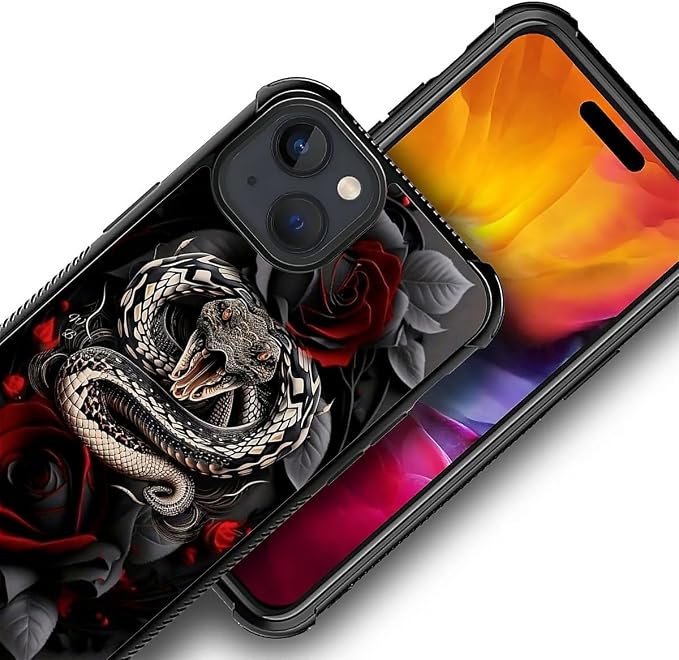 for iPhone 15 Case, Entwined Rose Snake Pattern Graphic Design Girl Boy Soft - Image 4