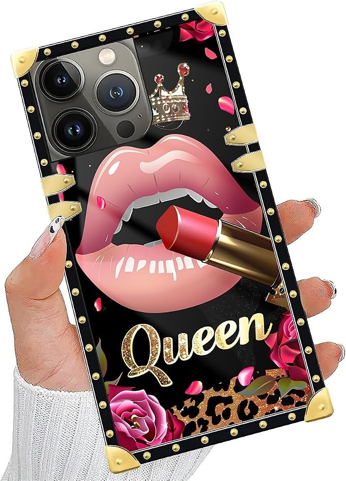 Compatible with iPhone 15 Pro Max Case, Glitter Red Rose Queen Leopard Lipstick - Image 5