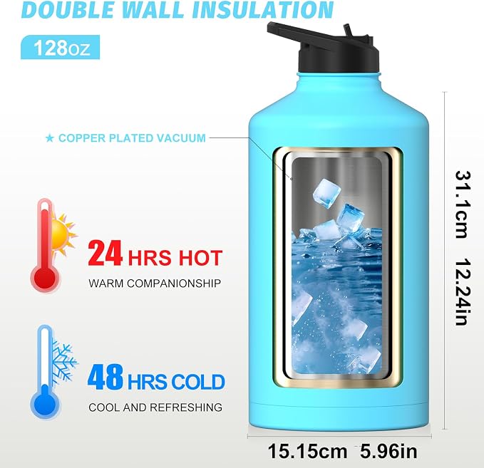 1 Gallon Water Bottle Insulated, BPA Free&Leak Proof, 128oz Stainless Steel - Image 3