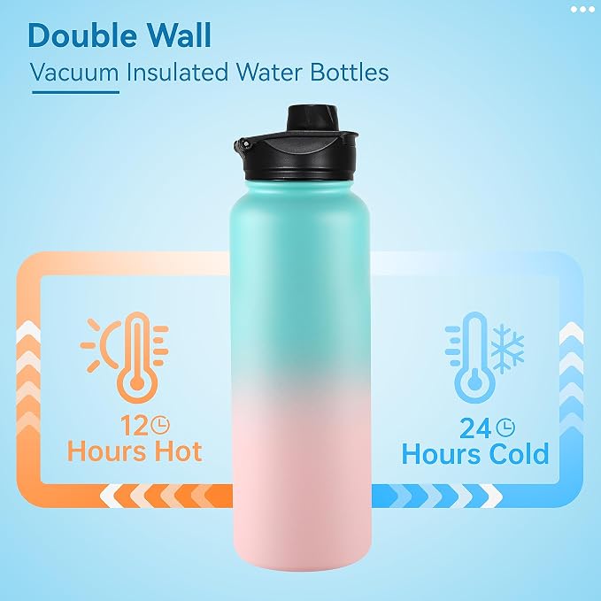 VEGOND 40 oz Insulated Water Bottle Stainless Steel Metal Water Bottles - Image 3