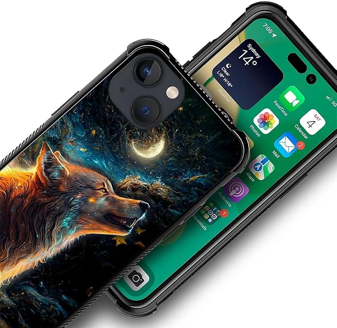 for iPhone 14 Case, Star Cave Hungry Wolf Pattern Graphic Design Girl Boy Soft - Image 5