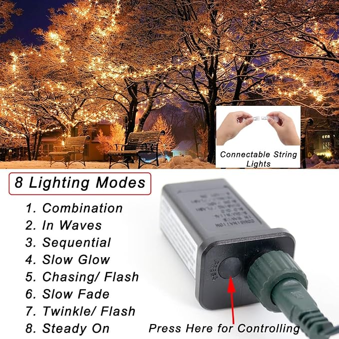 Warm White String Lights Outdoor Christmas Decoration, 66 ft 200 LED Christmas - Image 2
