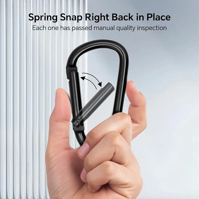 Black Carabiner Clip, Includes Mini 2 Inch Carbineers, Small 2.3" D Ring Clip - Image 4
