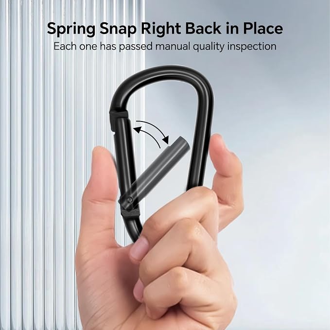 Black Carabiner Clip, Includes Mini 2 Inch Carbineers, Small 2.3" D Ring Clip - Image 3