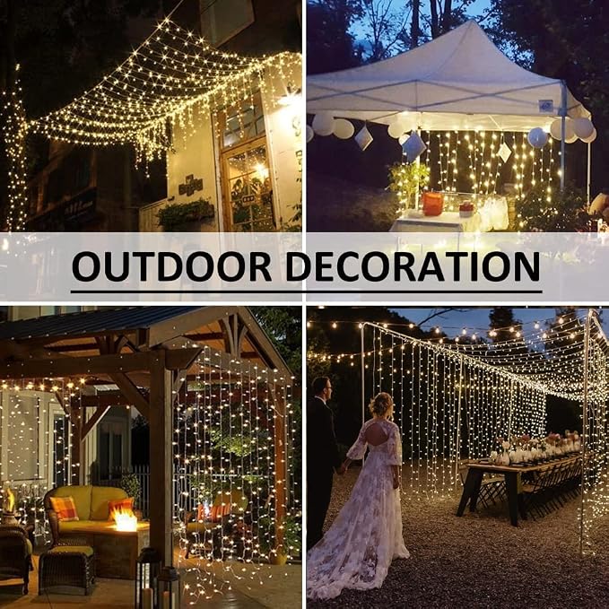 Solhice LED Curtain Lights Outdoor 50ft x10ft, 1000 LED Plug in Hanging String - Image 4